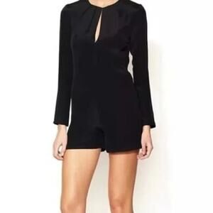 Alexis Romper Kerr Black Long Sleeve Keyhole Silk Shorts Pleated Crew Neck S